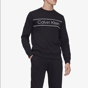 Calvin Klein Men’s soft touch fleece logo stripe black sweatshirt